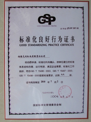 Good standardizing practice certificate