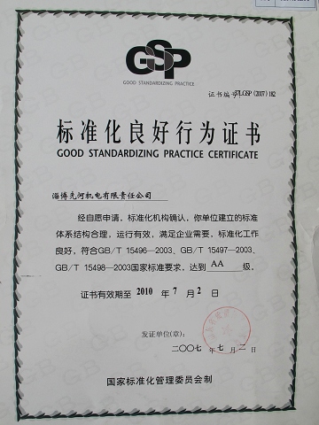 Good standardizing practice certificate